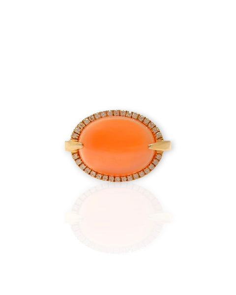 18k Gold Peach Stone and Diamond Ring (7)