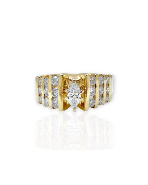 14k Gold Marquise Diamond Channel Set Ring (6.5)