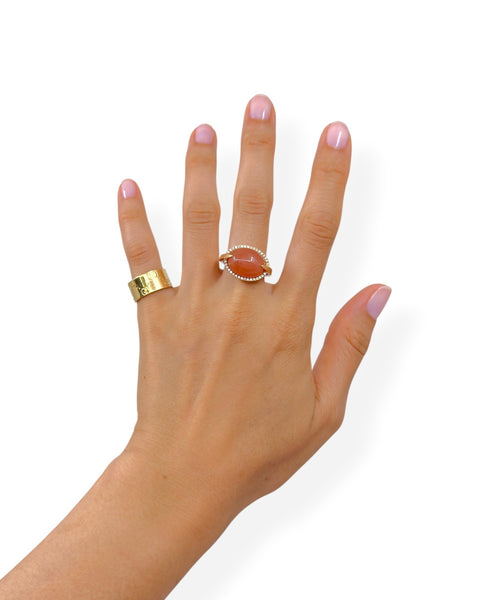 18k Gold Peach Stone and Diamond Ring (7)