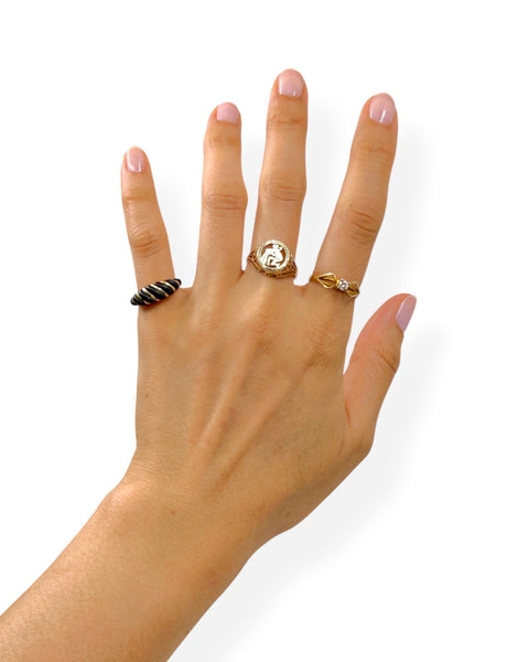 14k Gold Enamel Twisted Dome Ring (4.5)