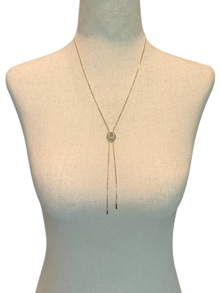 N756 14k Gold Hexagon Lariat (27.5")