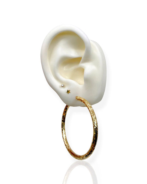 14k Gold Diamond Cut Hoop Earrings
