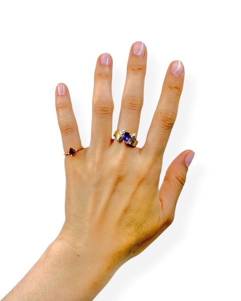 14k Gold Amethyst Pear and Diamond Ring (6.75)