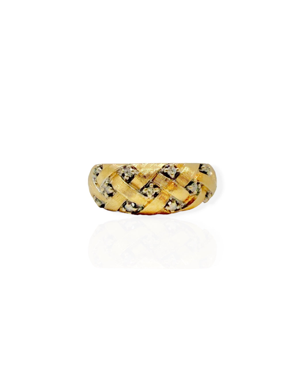 14k Gold Diamond Woven Dome Ring (6.5)