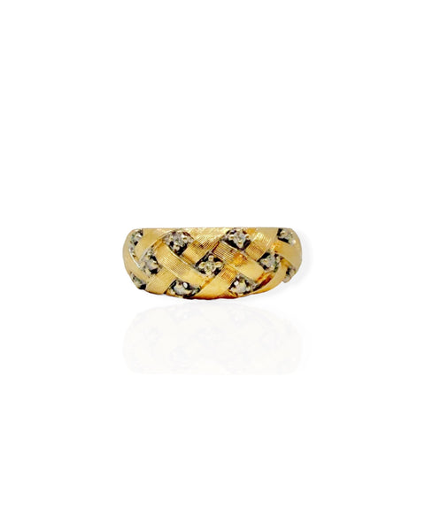 14k Gold Diamond Woven Dome Ring (6.5)