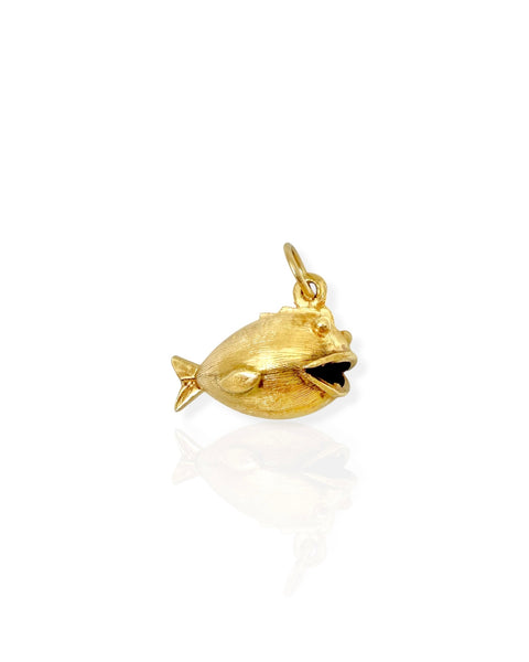 14k Gold Puffy Fish Charm