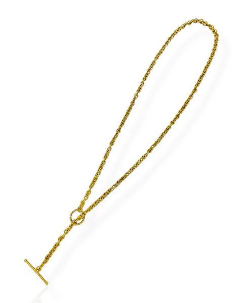 18k Gold Textured Cable Chain Toggle Necklace (18.5