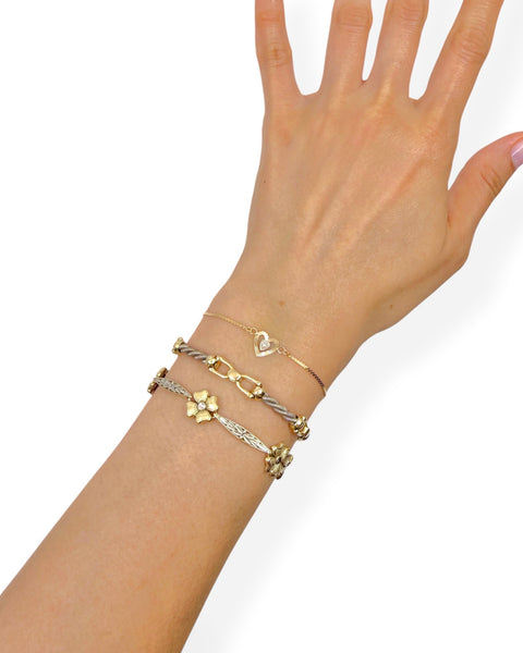14k Gold Diamond Heart Bracelet/Anklet (9.25")