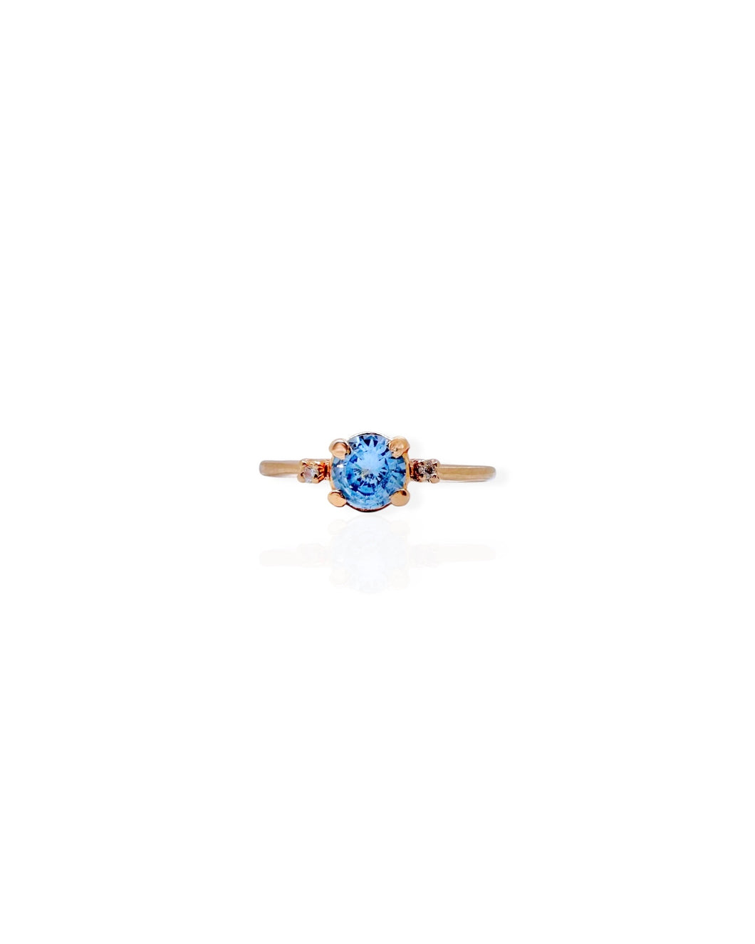 14k Rose Gold Diamond and Blue Stone Ring (6.75)