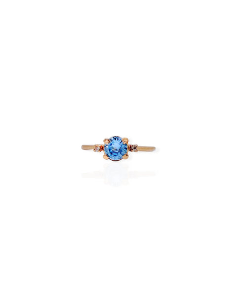 14k Rose Gold Diamond and Blue Stone Ring (6.75)