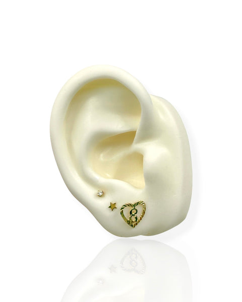 14k Gold Letter E Heart Earring
