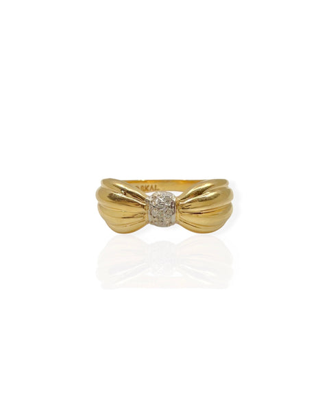 14k Gold Fluted Diamond Bow Ring (6.25)