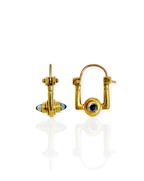 14k Gold Bullet Gemstone Hoop Earrings