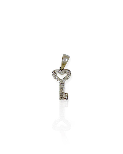14k White Gold Diamond Heart Key/Key to My Heart Charm