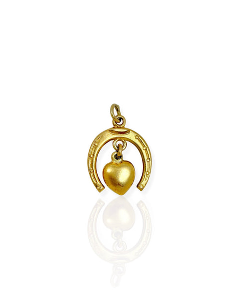 14k Gold Horseshoe Heart Charm