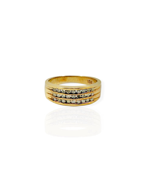 10k Gold Triple Diamond Row Ring (6.25)