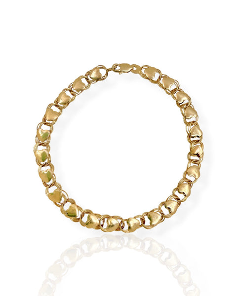 14k Gold Heart Double Ring Bracelet (7.25