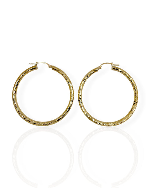 14k Gold Diamond Cut Hoop Earrings