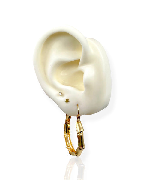 14k Gold Bamboo Hoop Earrings