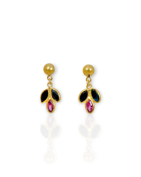 18k Gold Ruby and Sapphire Dangle Earrings