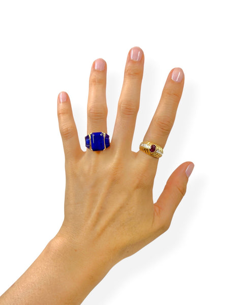 18k Gold Ruby and Diamond Ribbed Ring (5.5)