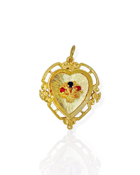 14k Gold Basket of Flowers Heart Charm
