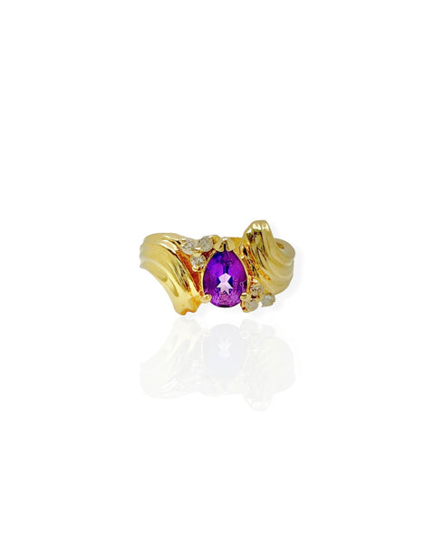 14k Gold Amethyst Pear and Diamond Ring (6.75)