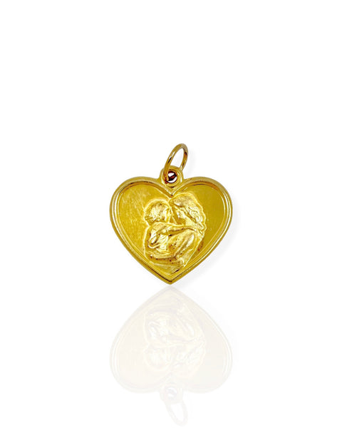 14k Gold Mother and Child Heart Charm