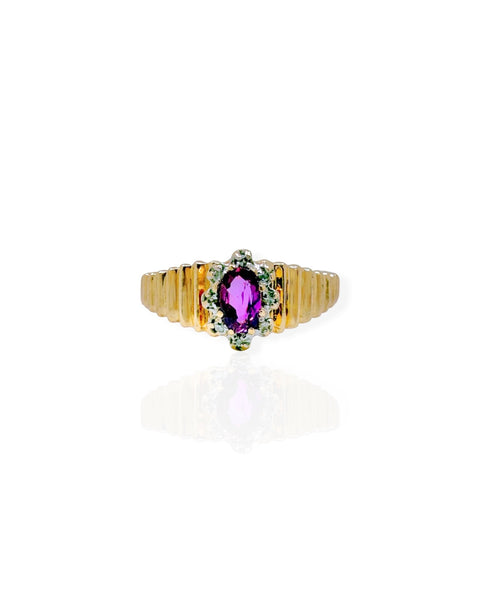 10k Gold Ribbed Ruby and Diamond Ring (5.75)
