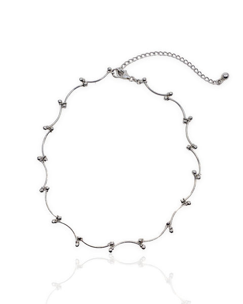 18k White Gold Faceted Ball/Wave Chain Necklace (13