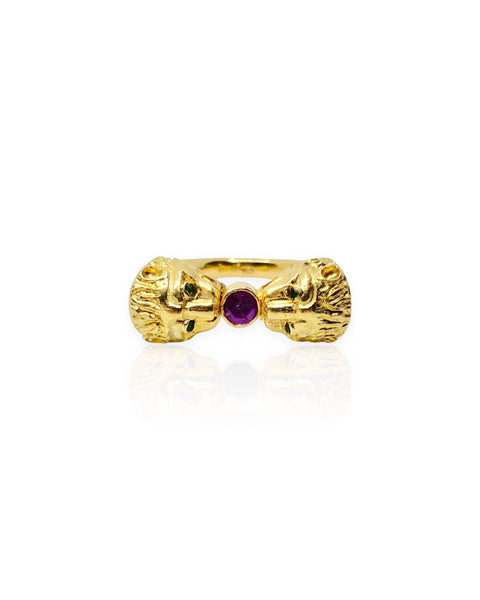 18k Gold Double Lion Ring (5.25)