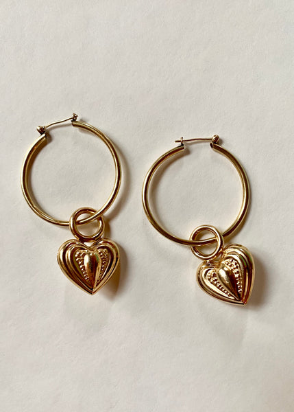 14k Gold Puffy Textured Heart Charms