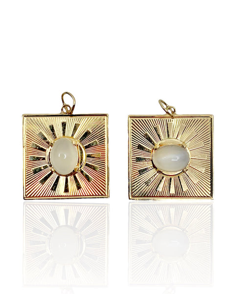 14k Gold Engine Turned Moonstone Charms