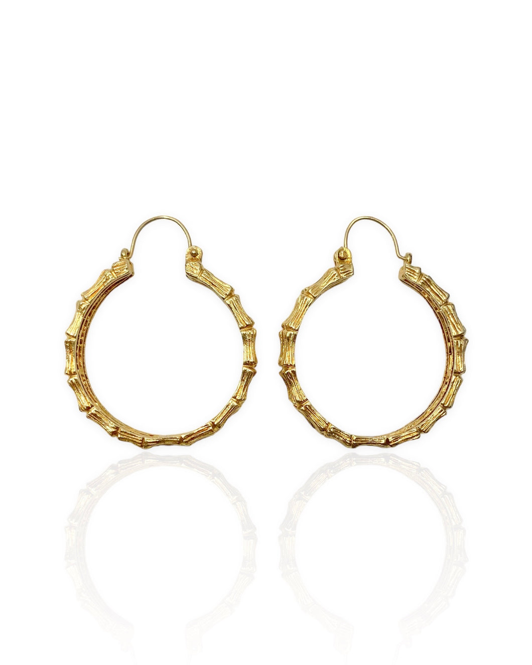 14k Gold Bamboo Hoop Earrings