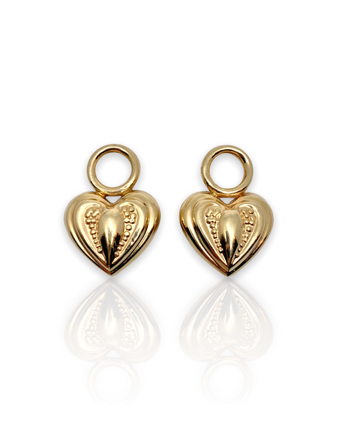 14k Gold Puffy Textured Heart Charms