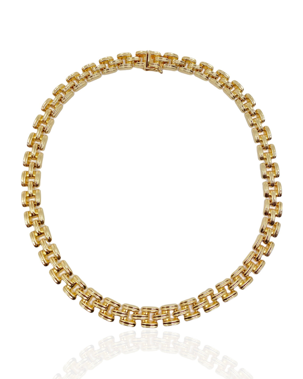 14k Gold Textured Panther Link Necklace (16.125