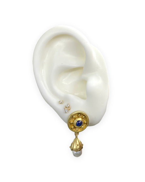 14k Gold Shield and Pearl Dangling Earrings