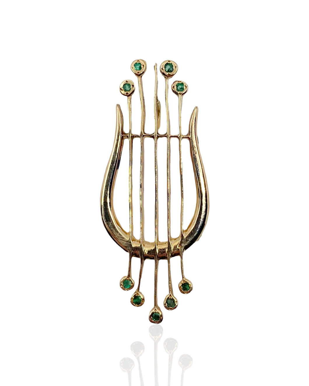 14k Gold Emerald Harp Charm