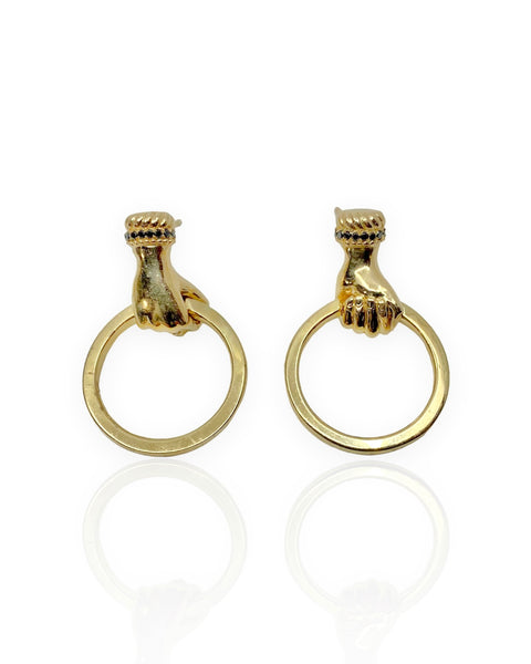 14k Gold Hand Holding Ring Earrings