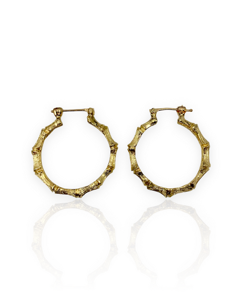 14k Gold Bamboo Hoop Earrings