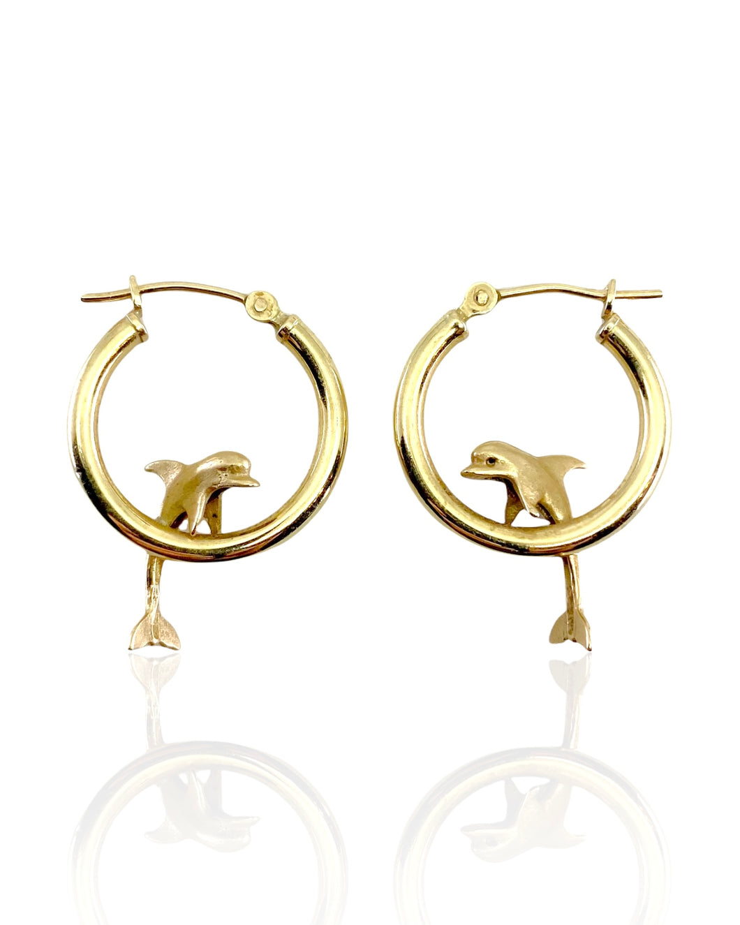 14k Gold Dolphin Hoop Earrings